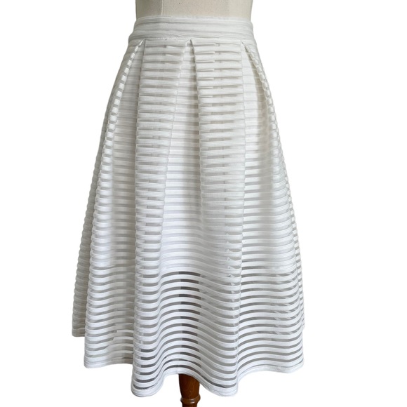 Blossom Dresses & Skirts - BLOSSOM Sz6 White high waisted midi skirt with sheer striped overlay